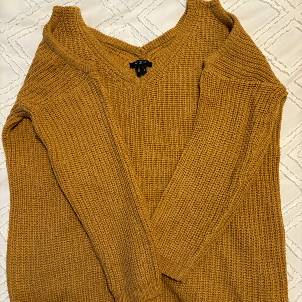 Yellow cold shoulder sweater